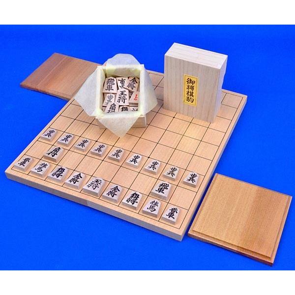 将棋セット 新桂6号折将棋盤セット(木製将棋駒アオカ押し駒・駒台付き