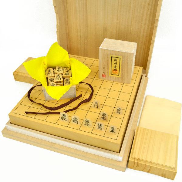 将棋セット 新かや2寸一枚板卓上将棋盤セット(将棋駒薩摩産本黄楊特上