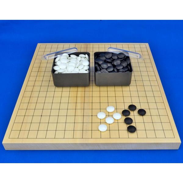 囲碁セット ヒバ1寸ハギ卓上碁盤とガラス碁石桜とプラ角箱【訳あり品