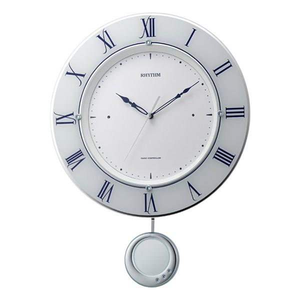 RHYTHM 掛時計 トライメテオ8MX402SR03 白 振り子時計 リズム電波振り子掛け時計トライメテオ8MX402SR03白 プレート文字刻印