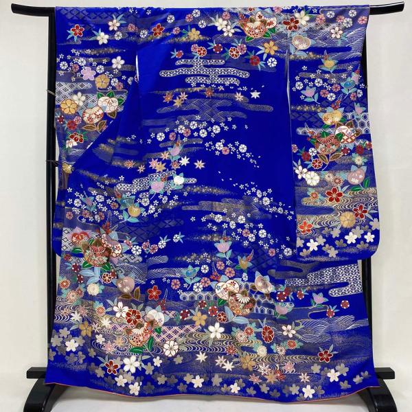 振袖 中古 青色 裄66.5cm 身丈166cm 正絹 美品 Mサイズ 成人式 振袖 中古 青色 裄66.5cm 身丈166cm 正絹 美品 Mサイズ 成人式