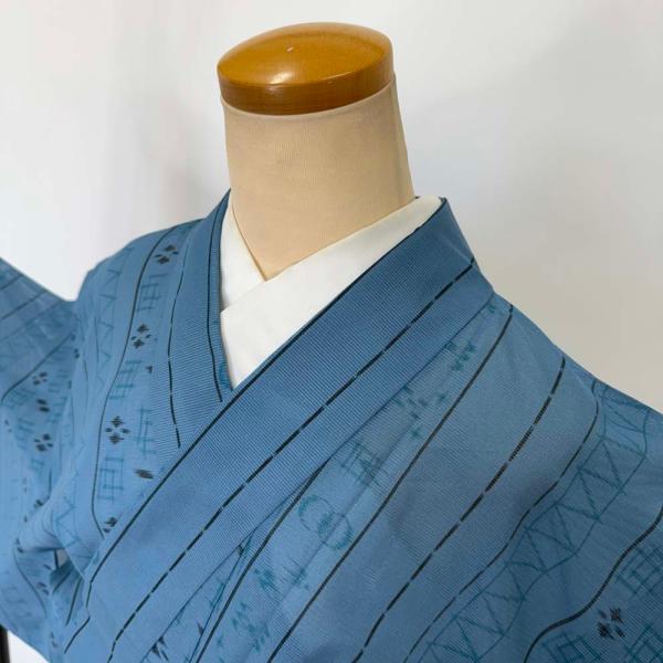 小紋 夏 絽 夏用 洗える着物 裄65.5cm 身丈155cm お洒落着 普段着 ポリエステル 青 美品 M サイズ 4218 小紋 夏 絽 夏用 洗える着物 裄65.5cm 身丈155cm お洒落着 普段着