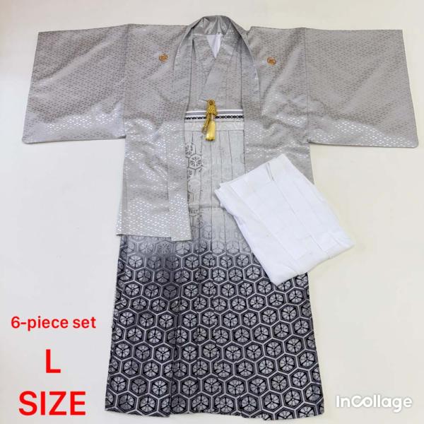 紋付袴 6点セット 着物 羽織 袴 長襦袢 羽織紐 角帯 裄71.8cm 袴丈89cm