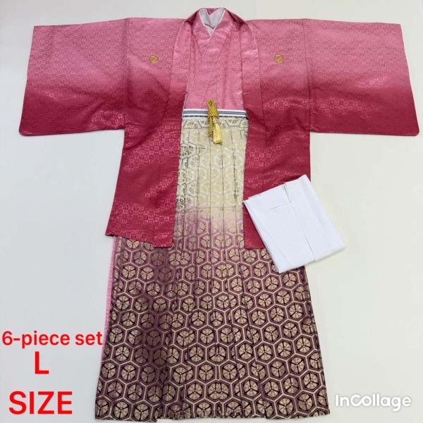 紋付袴 6点セット 着物 羽織 袴 長襦袢 羽織紐 角帯 裄71.5cm 袴丈87cm