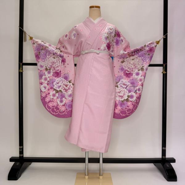 二尺袖 単品 卒業式着物 ピンク 裄68.5cm Lサイズ  袴用着物 化繊 中古 5813