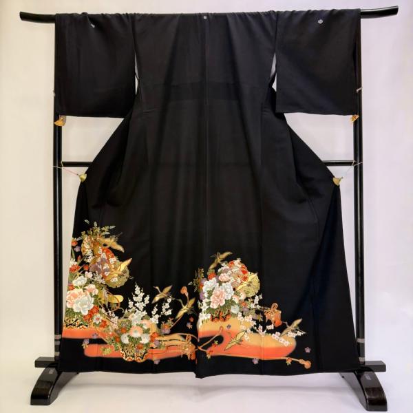 黒留袖 リサイクル着物 安い 裄70cm 2L size リメイク 中古 礼装 ポリエステル リユース 6220