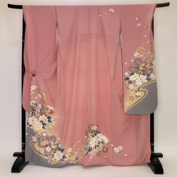 振袖 中古 ピンク 正絹 古典 リメイク 裄68cm 身丈166.5cm 美品 L サイズ 成人式 6269