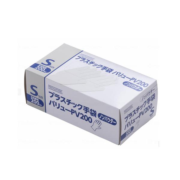 プロワーク プラスチック手袋   バリューPV200 ノンパウダー【S・M・Lサイズ】200枚/箱   半透明   中部物産貿易