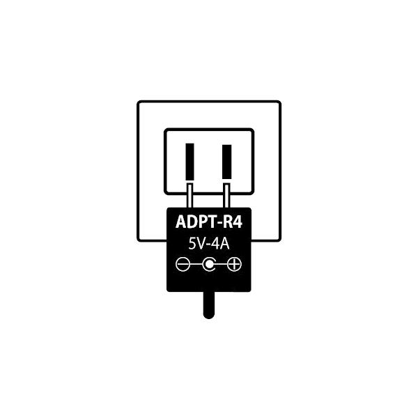 ADPT-R4　ACアダプター・入力電圧：AC100V-240V・出力電圧： 5V-4A・極性：センター(+)・プラグ：外形5.5mm　内径2.1mm