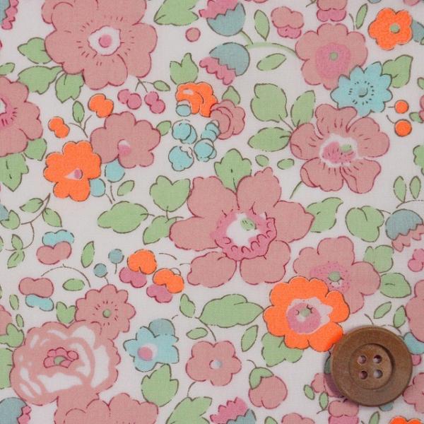 リバティプリント“ベッツィー　ネオンオレンジ・ピンク”のシュシュ　ヘアゴム リバティプリント“ベッツィー ネオンオレンジ・ピンク”の