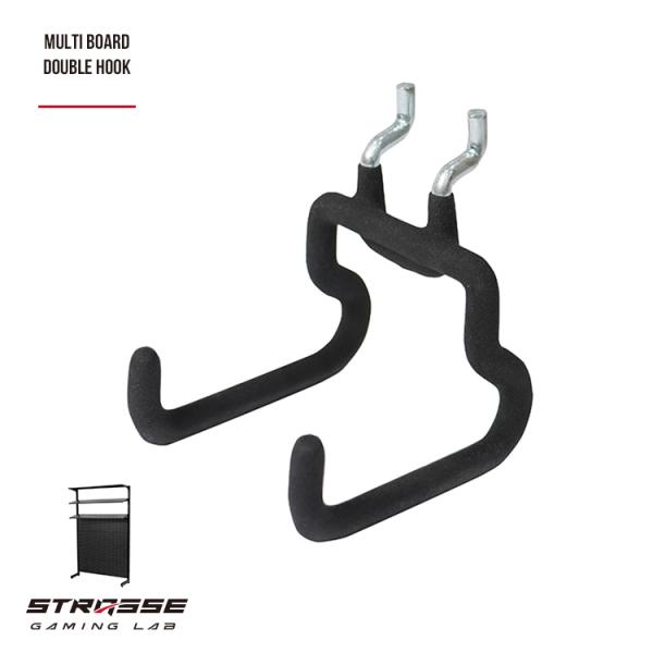 ・STRASSE GAMING LAB マルチボードのオプション、ダブルフックです。 ・ゲームコントローラーやヘッドフォンの設置に便利です。※こちらはSTRASSE GAMING LAB マルチボードオプション[単品]です。  ベースとなる...