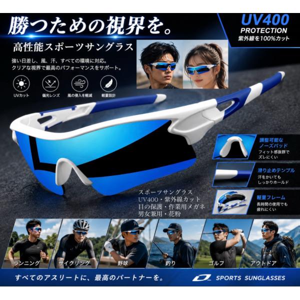 スポーツサングラス　サングラス　メガネ　DIY  UV400 花粉症　男女兼用　紫外線カット アウトドア　サイクリング　釣り　ゴルフ　マリンスポーツ ブルー