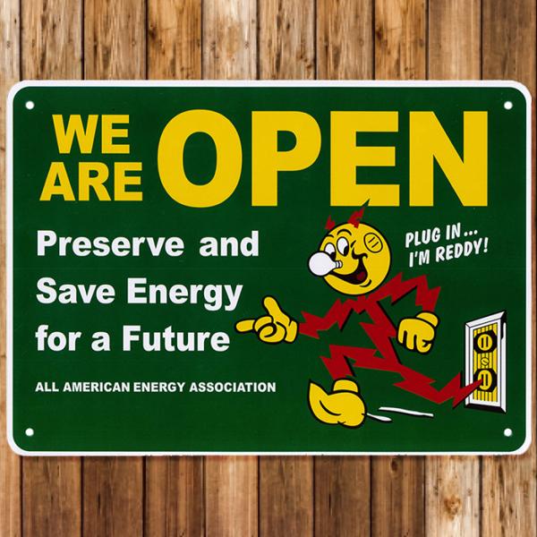�v���X�`�b�N�T�C���{�[�h ���f�B�L�����b�g �I�[�v�� REDDY KILOWATT WE ARE OPEN CA-55 �j�O�C���e���A ���b�Z�[�W �A�����J���G��