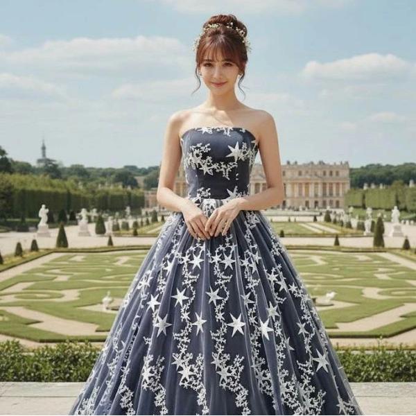 訳あり カラードレス 青 ネイビー 13号 演奏会  ロングドレス 星柄刺繍のロングドレス  結婚式 二次会 花嫁   cd19206nv-na
