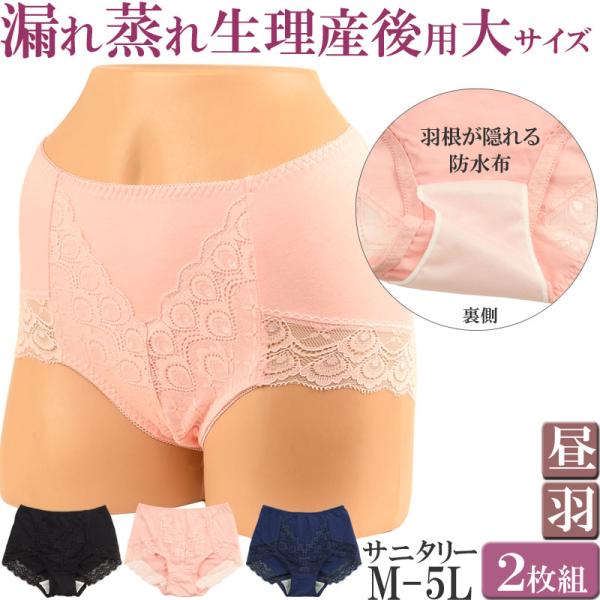 サニタリーショーツ 羽根つき 生理用ショーツ かわいい レディース 綿 深ばき お腹すっぽりショーツ 防水セット 2枚[M:2/3]大きいサイズ 5l 3l 4L ll LM