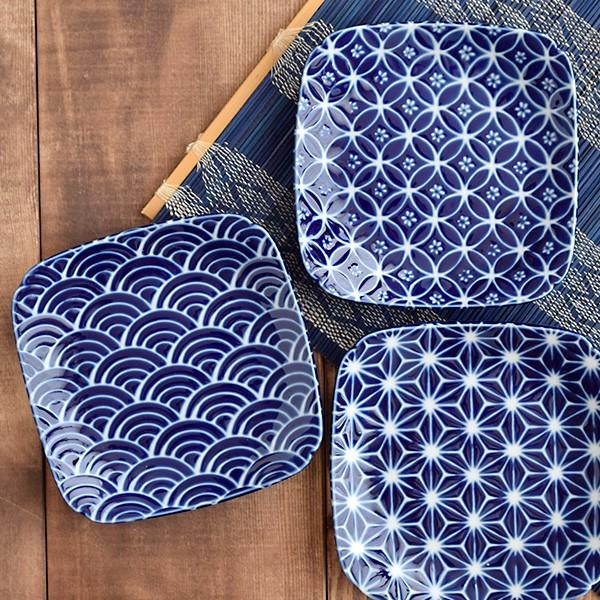 角皿 14cm 瑠璃和もよう 和食器 取り皿 中皿 プレート お皿 デザート皿 サラダ皿 パン皿 和風 和柄 伝統模様 七宝 麻 波 おしゃれ Kt 002 テーブルウェア イースト 通販 Yahoo ショッピング