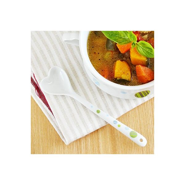 陶製スプーン ハート×ドット グリーン     カトラリー 白い食器 洋食器 可愛い食器 カフェ食器