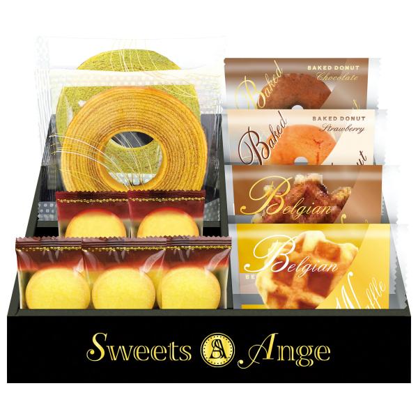 ■商品名：スイーツアンジュ ベルギーワッフルと焼菓子セット (SGF-CJ) ■商品内容：●セット内容:ベルギーワッフル（プレーン）・ベルギーワッフル（ショコラ）・ミルクバウムクーヘン（直径約10.5cm）・宇治抹茶バウムクーヘン（直径約1...