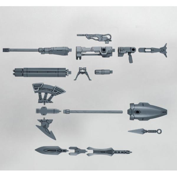 30MMのオプションウェポンシリーズにシエルノヴァ用アイテムが登場！スナイパーライフル、ガトリング、大型アックス、ソードメイス、クナイなど８種のセット。各種ジョイントが付属。【付属品】ハンドガンパーツ×1スナイパーライフルパーツ×1ガトリン...