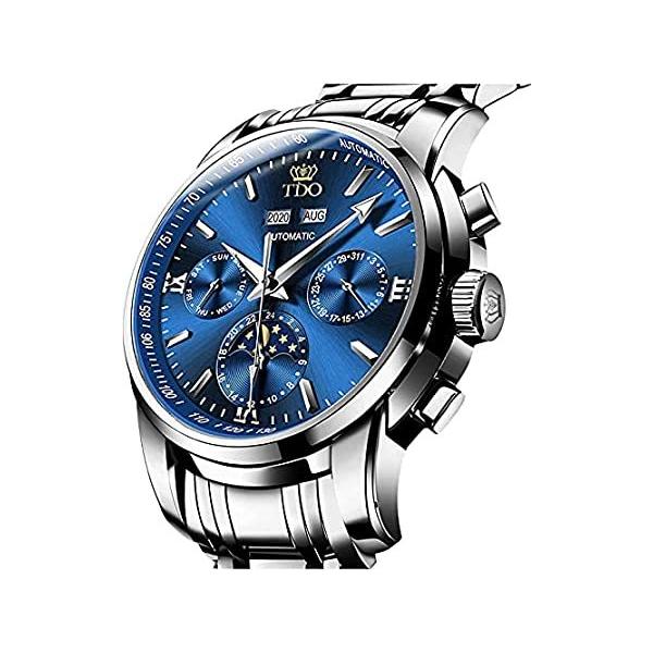 TDO Automatic Mechanical Watches for Men Self Winding no Battery Blue Watch