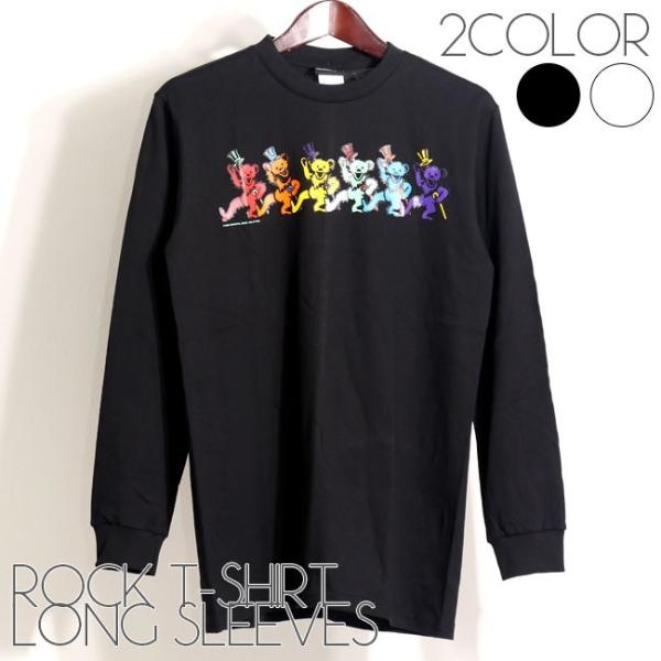 爆買 ロックTシャツ バンドTシャツ 長袖 メンズ Grateful Dead グレイトフルデッド ダンスベア 横並び ロゴTシャツ 黒色 白色 M Lサイズ