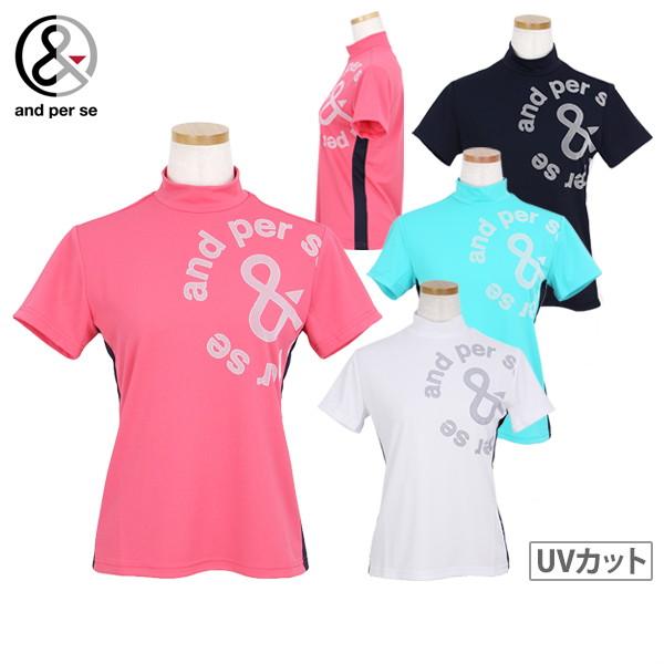 サイズ：LL AND PER SE アンパスィ  ハイネック半袖Tシャツ 総柄 ブルー系 [240101434269] ゴルフウェア レディース ストスト and per se 【20％OFFセール】ハイネックシャツ メンズ