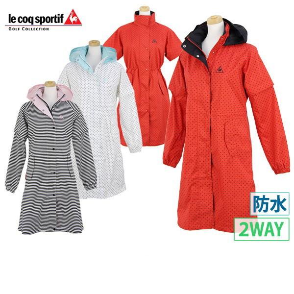 休日限定 ボーダー柄 背中ベンチレーション 半袖にもなる 透湿 防水 レインコート レインワンピース レインウエア レディース Golf Sportif Coq Le ルコック ゴルフ ルコックスポルティフ ドット柄 ゴルフウェア 送料無料 レディースウェア