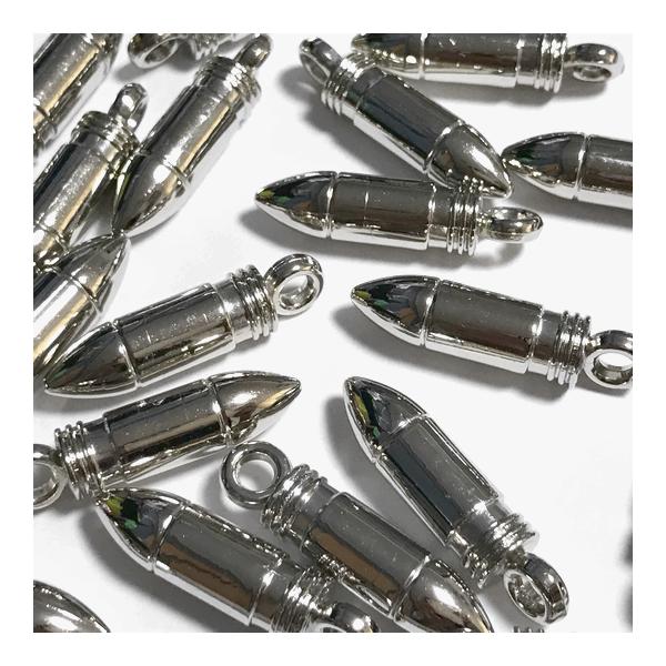 （6個セット）弾丸 アクリルチャーム 大きめ 25mm×8mm 砲弾 シルバー 鉄砲玉 チャーム アクリル パーツ ハンドメイド アクセサリーパーツ バレット