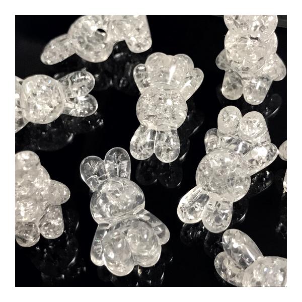 （10個セット）うさぎのアクリルビーズ 24mm×14mm 横穴 クラックビーズ プラビーズ 樹脂 クリア ウサギ 手芸 兎 ラビット パーツ ハンドメイド 色彩キューブ