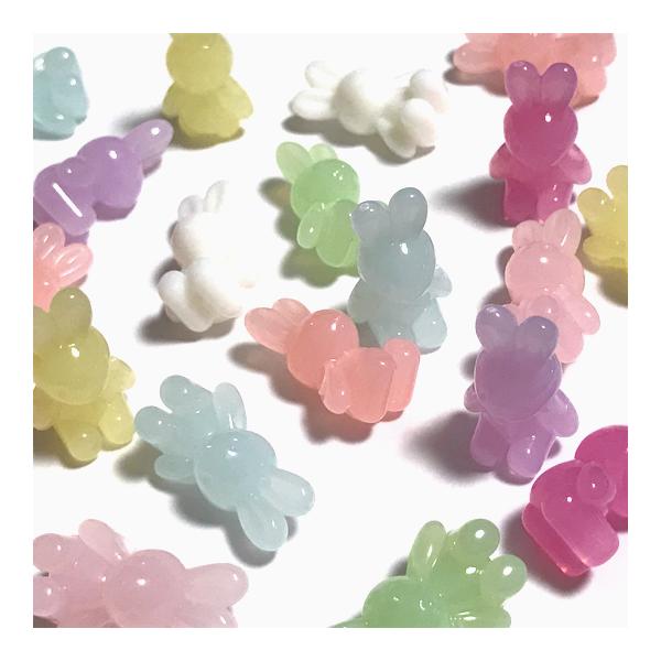 （10個セット）うさぎのアクリルビーズ 25mm×15mm パステル ゆめかわ ミルキー カラーミックス ウサギ 手芸 兎 パーツ アクセサリー ハンドメイド 色彩キューブ