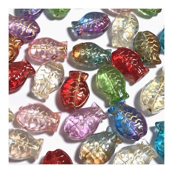 （8個セット）魚 ガラスビーズ 15mm×10mm 横穴 グラデーション 鯛焼き ガラス ビーズ カラーミックス パーツ アクセサリーパーツ 手芸 色彩キューブ