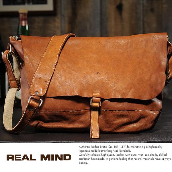 REAL MIND 馬革フラップショルダーバッグ 製品染め革 メンズ 日本製 A4