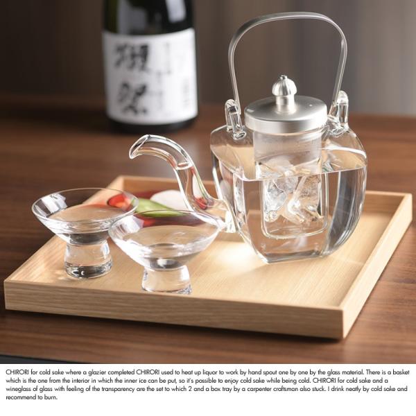 最新の激安 ガラス製ちろり 冷酒 日本製 チロリ 盃2個＆箱盆セット 銀蓋 工芸品