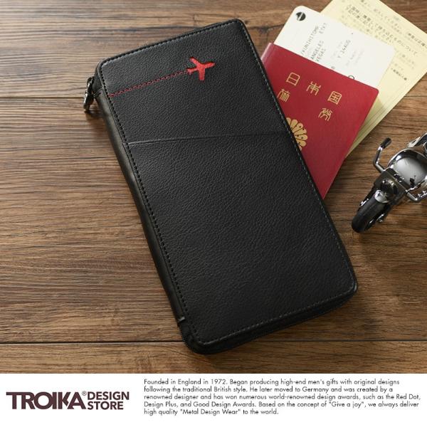 Troika パスポートケース スキミング防止 多機能ペン付き ブラック メンズ トラベルポーチ おしゃれ 安全 カード