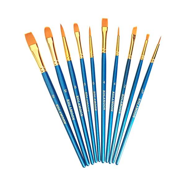 KOLAMOON 10本水彩画 筆 アクリル絵の具 面相筆セット 油彩筆 絵筆セット 油彩油?用筆 塗装筆 筆塗りセット 丸筆 平筆