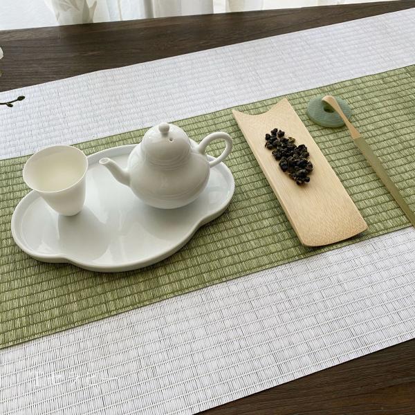 防水テーブルランナー  台湾茶道具 茶席 マット（若葉色+白 2m） 2枚セット t-therapy_t216