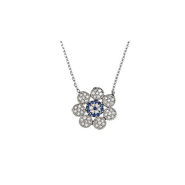 エビル アイ フラワー 正規激安 シェイプ Cz Encrusted スターリング シルバー Extende ネックレス 16 1 チェーン 海外取寄せ品