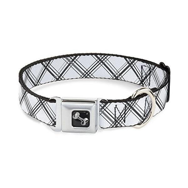 バックル ダウン 18 32 Plaid X ホワイト グレー Dog Collar ボーン