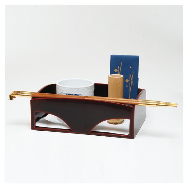 茶道具 / 莨盆 (たばこ盆) 独楽透 (こますかし) 溜塗 而妙斎好写