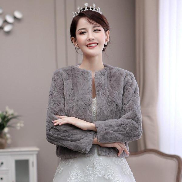 ブライダルケープ 花嫁 安い ウエディングショール 秋冬 結婚式 ファーボレロ 長袖 肩掛け 二次会 ショール 発表会 ケープ 披露宴 グレー/カーキ ブライダルケープ花嫁安いウエディングショール秋冬結婚式ファーボレロ