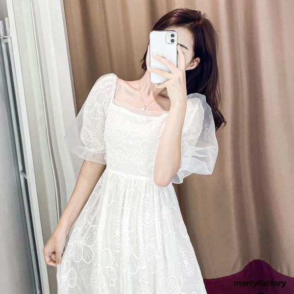 ドゥアヴニール/ホワイト/パフスリーブ/半袖/ワンピース/新品未使用品 d433031cc926e8e4353c4f10bc4ceb