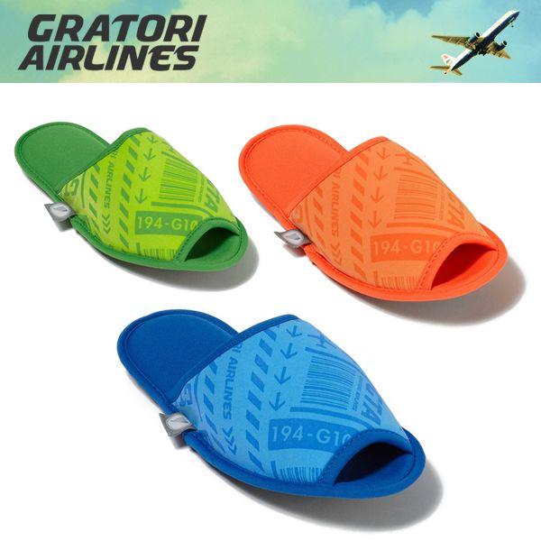 使い回しの利く肌触り抜群の携帯スリッパ【GRATORI AIRLINES 2/グラトリエアラインズ2】 カラー オレンジ ブルー グリーンスリッパ(海外旅行グッズ 便利グッズ 携帯 おしゃれ トラベルグッズ 旅行用品 トラベルスリッパ トラ...