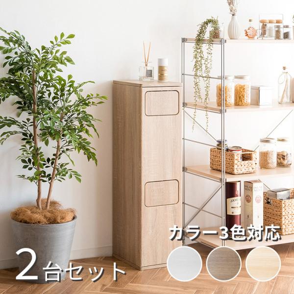 ダストボックス プッシュ扉 2台セット ナチュラル/全3色 20L×2か所 幅25cm アルコール台 ゴミ箱 ウッド 木目 EPO-B-DB