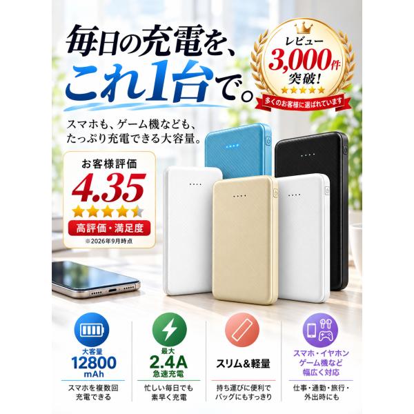 ��e�� 12800mAh ���o�C���o�b�e���[ �y�� iPhone17 2.4A�}���[�d iPhone Android �^�C�vC 3�䓯�� �X�}�z�[�d�� 10000mAh �ȏ� ��d�΍� �h�� ���o�[ ������ ���i�摜2