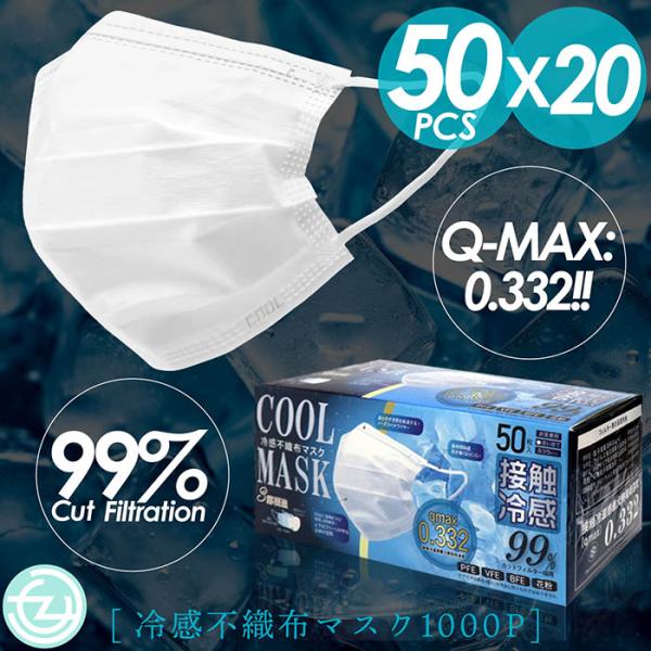 マスク 冷感マスク 1000枚入り 冷感 不織布 冷感不織布 接触冷感 BOX箱
