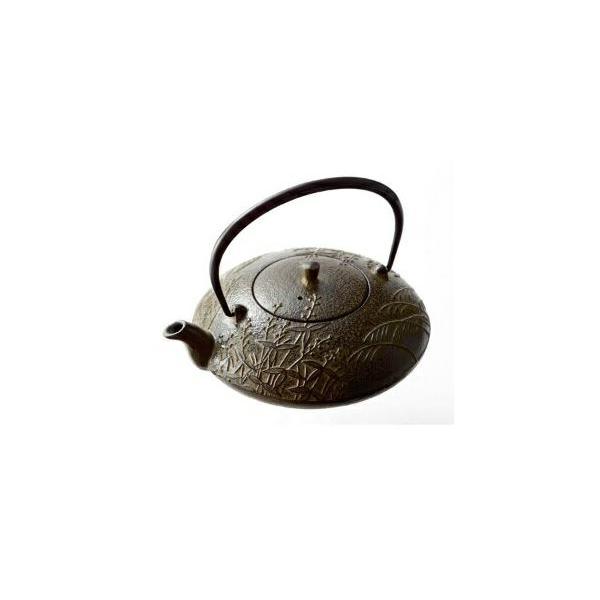 及源鋳造 (正規品 特選国産品) 南部鉄器 鉄急須 平形草花 0.6l E-129