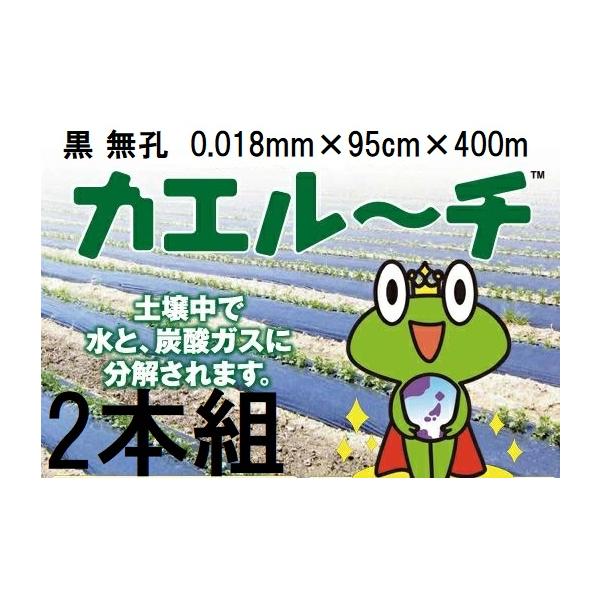 生分解性マルチ　長期保管　2本 2巻セット) 生分解性マルチフィルム カエルーチ 黒 無孔 0.018mm×95cm