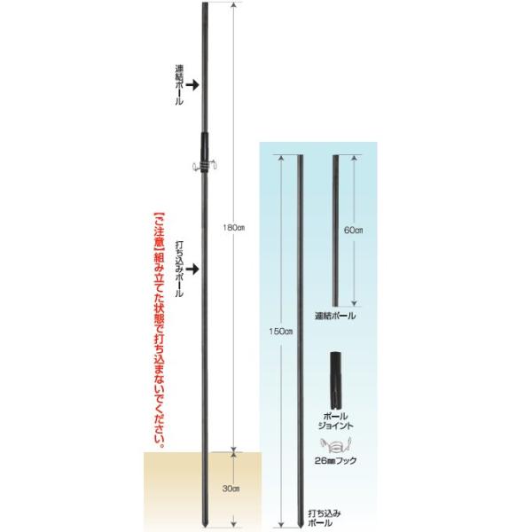 FJポール20mm×2.1m (285) 50本セット (打ち込みポール、連結ポール
