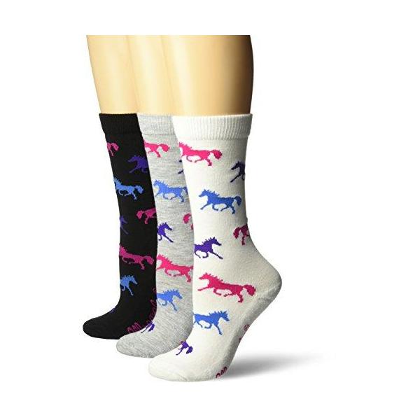 Wrangler Women's Ladies Horse Crew Socks 3 Pair Pack, White/Black/Grey, Med