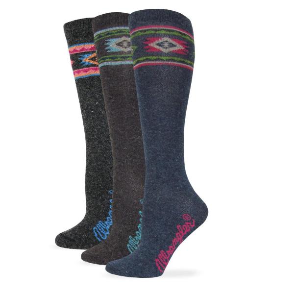 Wrangler Ladies Angora Blend Aztec Pattern Knee High Boot Socks 3 Pair Pack